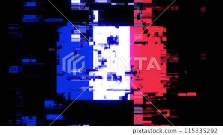 3D rendering flag France with screen effects of technological glitches 115335292