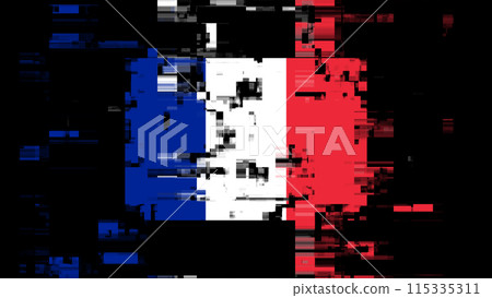 3D rendering flag France with screen effects of technological glitches 115335311