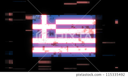 3D rendering flag Greece with screen effects of technological glitches 3D rendering flag Greece with screen effects of technological glitches 115335492