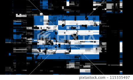 3D rendering flag Greece with screen effects of technological glitches 3D rendering flag Greece with screen effects of technological glitches 115335497
