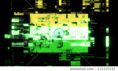 3D rendering flag India with screen effects of technological glitches 115335532