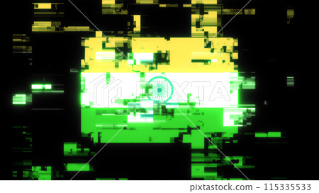 3D rendering flag India with screen effects of technological glitches 3D rendering flag India with screen effects of technological glitches 115335533