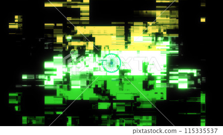 3D rendering flag India with screen effects of technological glitches 115335537
