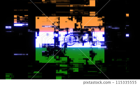 3D rendering flag India with screen effects of technological glitches 115335555