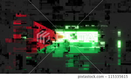 3D rendering flag Jordan with screen effects of technological glitches 3D rendering flag Jordan with screen effects of technological glitches 115335615