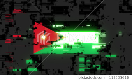 3D rendering flag Jordan with screen effects of technological glitches 115335616