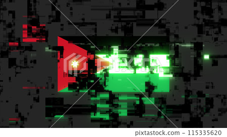 3D rendering flag Jordan with screen effects of technological glitches 115335620
