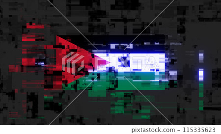 3D rendering flag Jordan with screen effects of technological glitches 115335623