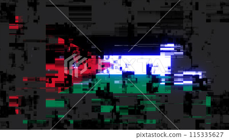 3D rendering flag Jordan with screen effects of technological glitches 115335627