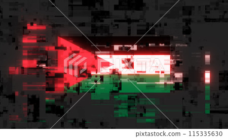 3D rendering flag Jordan with screen effects of technological glitches 115335630