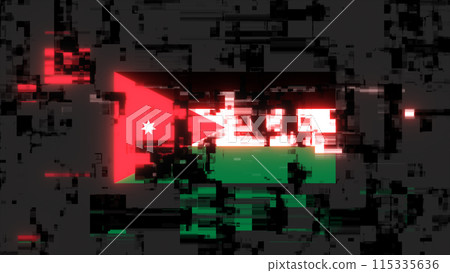 3D rendering flag Jordan with screen effects of technological glitches 3D rendering flag Jordan with screen effects of technological glitches 115335636