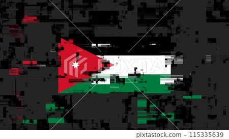 3D rendering flag Jordan with screen effects of technological glitches 115335639