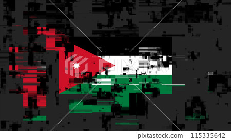 3D rendering flag Jordan with screen effects of technological glitches 3D rendering flag Jordan with screen effects of technological glitches 115335642