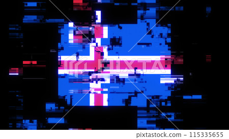 3D rendering flag Iceland with screen effects of technological glitches 3D rendering flag Iceland with screen effects of technological glitches 115335655