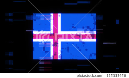 3D rendering flag Iceland with screen effects of technological glitches 3D rendering flag Iceland with screen effects of technological glitches 115335656