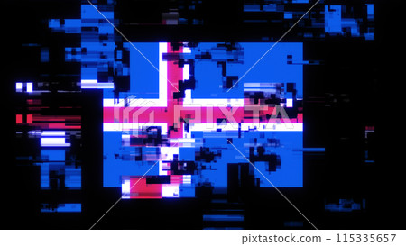 3D rendering flag Iceland with screen effects of technological glitches 115335657