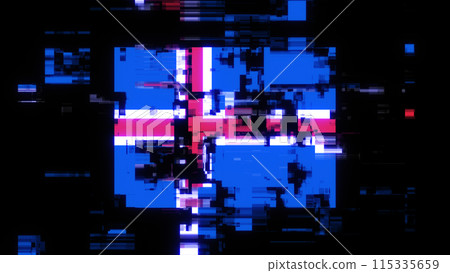 3D rendering flag Iceland with screen effects of technological glitches 3D rendering flag Iceland with screen effects of technological glitches 115335659