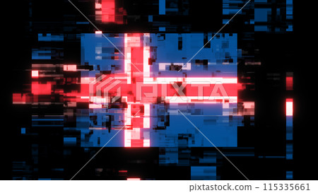 3D rendering flag Iceland with screen effects of technological glitches 115335661