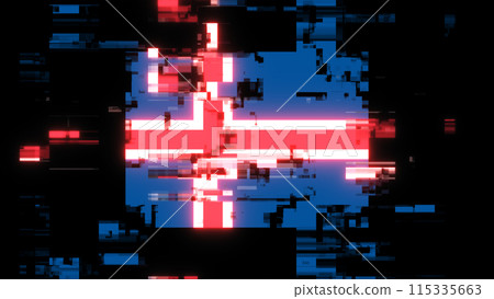 3D rendering flag Iceland with screen effects of technological glitches 115335663