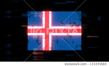 3D rendering flag Iceland with screen effects of technological glitches 3D rendering flag Iceland with screen effects of technological glitches 115335664