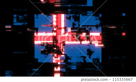 3D rendering flag Iceland with screen effects of technological glitches 3D rendering flag Iceland with screen effects of technological glitches 115335667