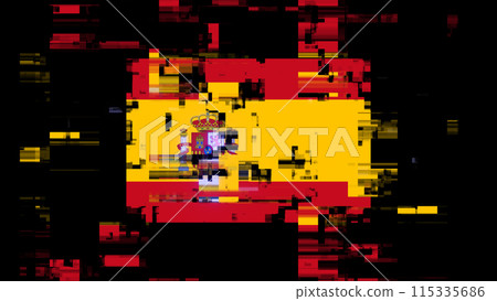 3D rendering flag Spain with screen effects of technological glitches 115335686