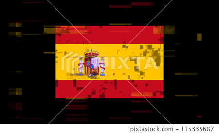 3D rendering flag Spain with screen effects of technological glitches 115335687
