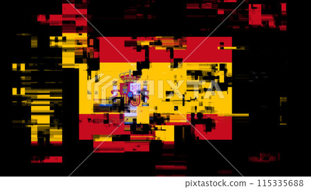 3D rendering flag Spain with screen effects of technological glitches 3D rendering flag Spain with screen effects of technological glitches 115335688