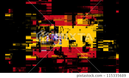 3D rendering flag Spain with screen effects of technological glitches 3D rendering flag Spain with screen effects of technological glitches 115335689