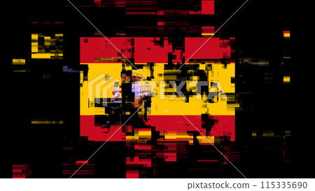 3D rendering flag Spain with screen effects of technological glitches 115335690