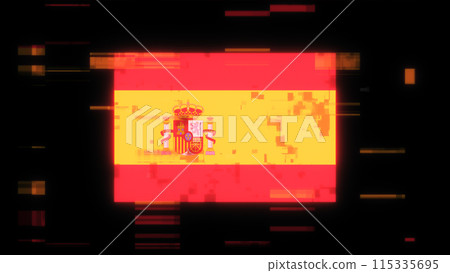 3D rendering flag Spain with screen effects of technological glitches 115335695