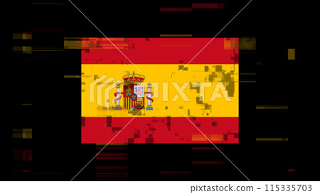 3D rendering flag Spain with screen effects of technological glitches 115335703