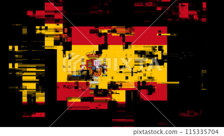 3D rendering flag Spain with screen effects of technological glitches 3D rendering flag Spain with screen effects of technological glitches 115335704