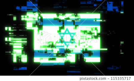 3D rendering flag Israel with screen effects of technological glitches 115335717
