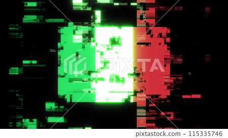 3D rendering flag Italy with screen effects of technological glitches 115335746