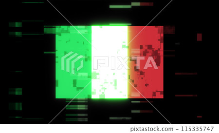 3D rendering flag Italy with screen effects of technological glitches 3D rendering flag Italy with screen effects of technological glitches 115335747