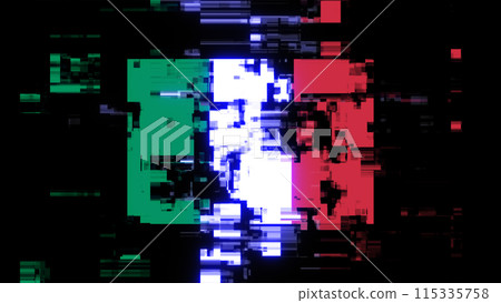 3D rendering flag Italy with screen effects of technological glitches 115335758