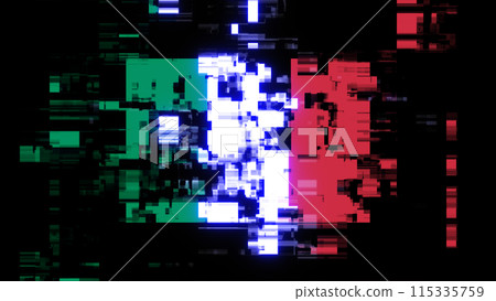 3D rendering flag Italy with screen effects of technological glitches 115335759