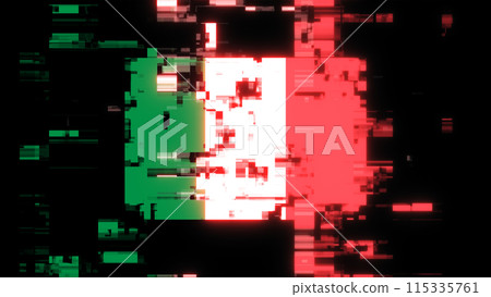 3D rendering flag Italy with screen effects of technological glitches 115335761