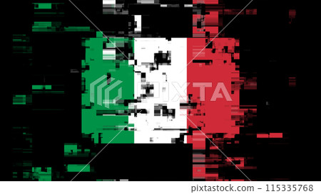 3D rendering flag Italy with screen effects of technological glitches 115335768