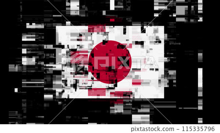 3D rendering flag Japan with screen effects of technological glitches 115335796