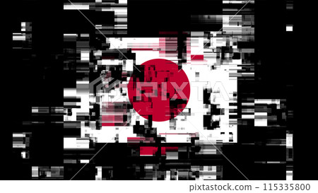 3D rendering flag Japan with screen effects of technological glitches 115335800