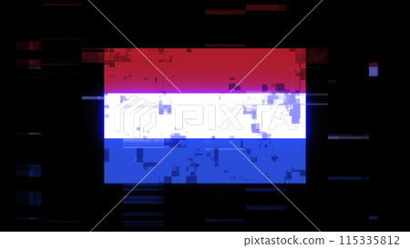 3D rendering flag Netherlands with screen effects of technological glitches 115335812