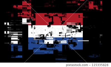 3D rendering flag Netherlands with screen effects of technological glitches 115335828