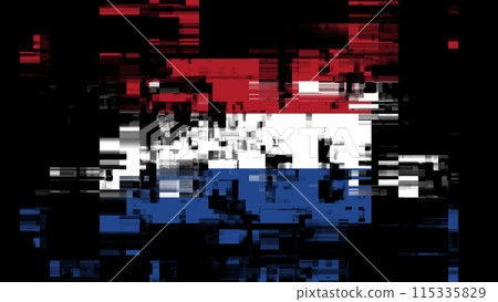 3D rendering flag Netherlands with screen effects of technological glitches 115335829