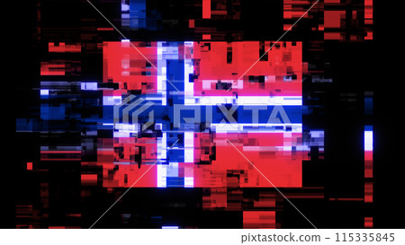 3D rendering flag Norway with screen effects of technological glitches 115335845