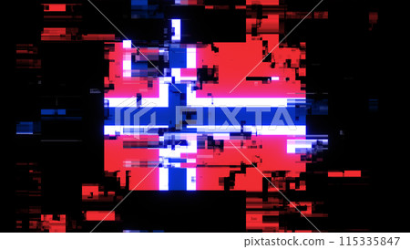 3D rendering flag Norway with screen effects of technological glitches 115335847