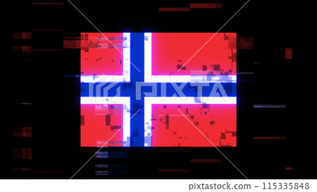 3D rendering flag Norway with screen effects of technological glitches 115335848