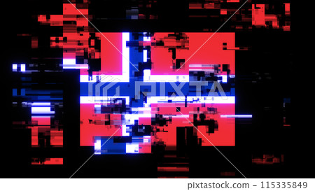 3D rendering flag Norway with screen effects of technological glitches 115335849
