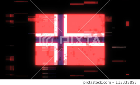 3D rendering flag Norway with screen effects of technological glitches 115335855